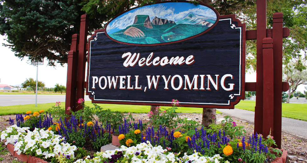 Photo of the welcome sign to Powell, Wyoming Quality of Life