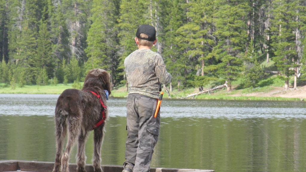 Photo of a boy fishing on the river with his dog beside him Four Seasons of Outdoor Recreation