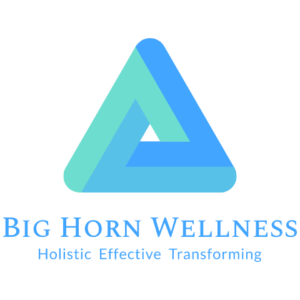 Transparent image of the Big Horn Wellness Holistic Effective Transforming Logo. A triangle with the business name below it.