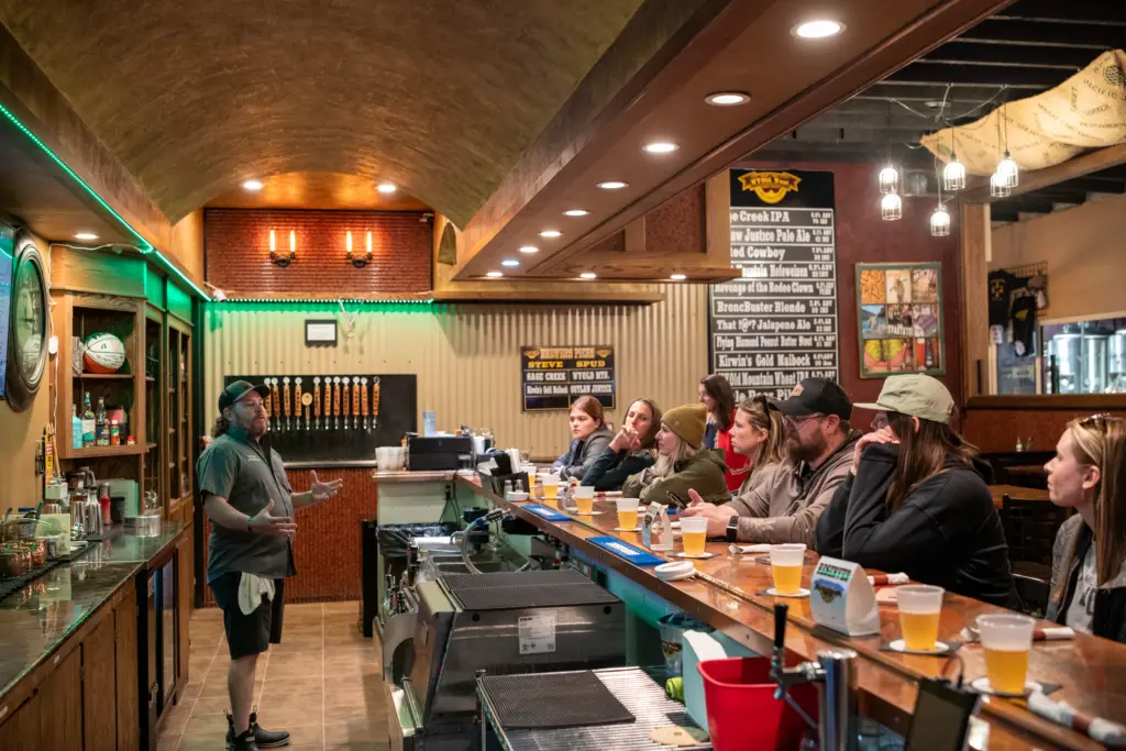 WYOld West Brewing Company in Powell, Wyoming, with a full house of bar patrons