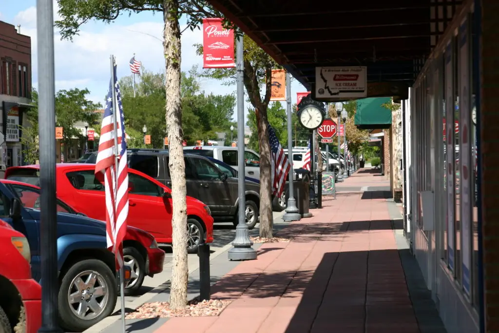 Bent Street, the primary downtown commercial district in Powell, Wyoming