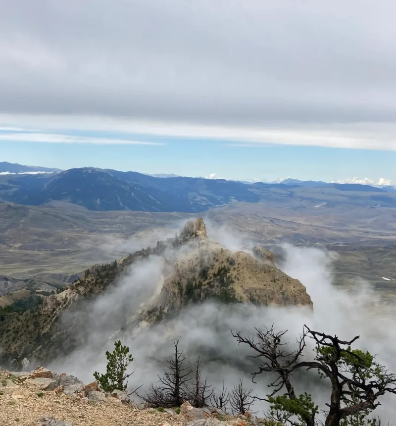 A foggy photo atop Heart Mountain, a prominent landmark located in the Bighorn Basin near Cody and Powell, Wyoming